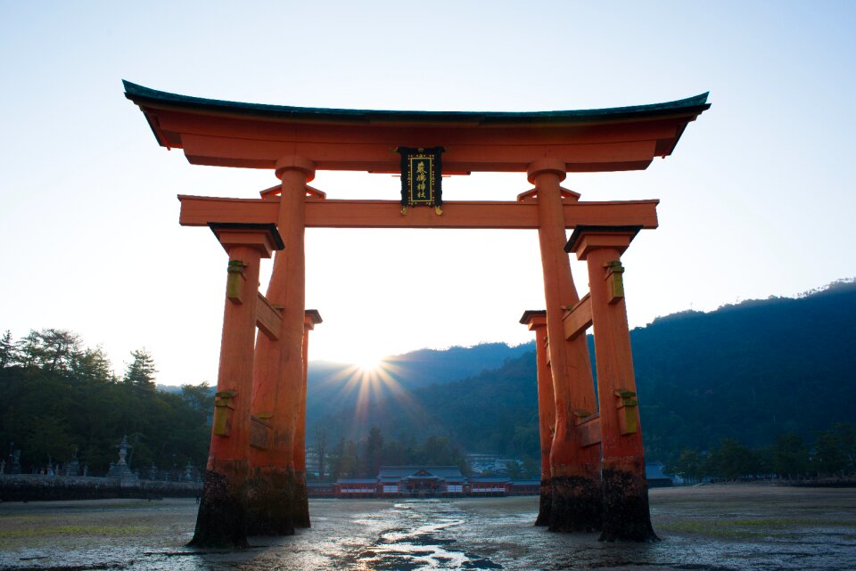 Itsukushima shinto shrine god morning