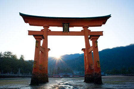 Itsukushima shinto shrine god morning photo