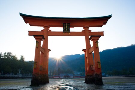 Itsukushima shinto shrine god morning