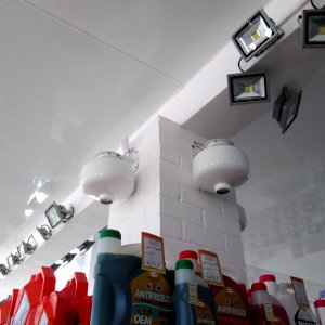 Dry chemical powder fire suppression in shop photo