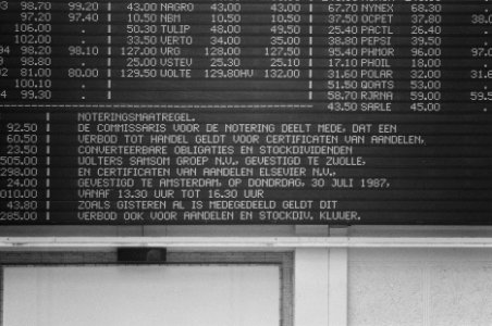 Drukte op Amsterdamse effectenbeurs i.v.m. stop aandeelhandel Kluwer (i.v.m. ove, Bestanddeelnr 934-0423