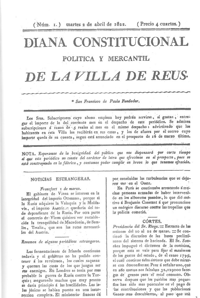 Diana constitucional política y mercantil de la villa de Reus
