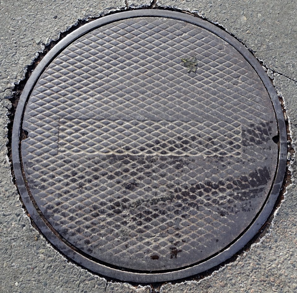 Diamonds with embossed rectangle - manhole cover - Cambridge, MA - DSC02486