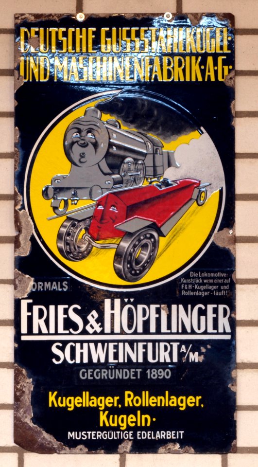 Deutsche Gussstahlkugel und Maschinenfabrik enamel advert sign at the den hartog ford museum