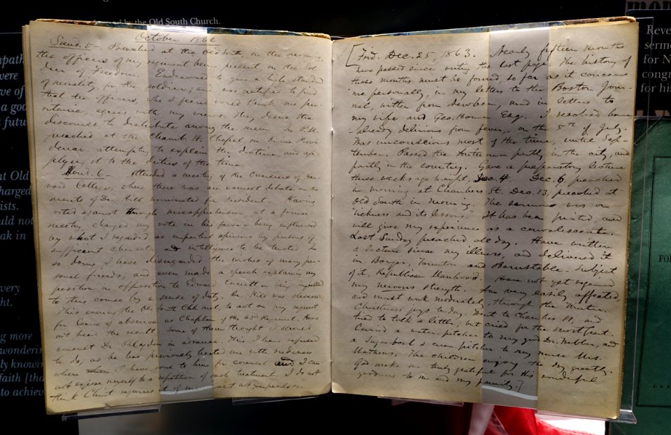 Diary of Jacob Merrill Manning, October 1862 to December 25, 1863 - Old South Meeting House - Boston, MA - DSC05852