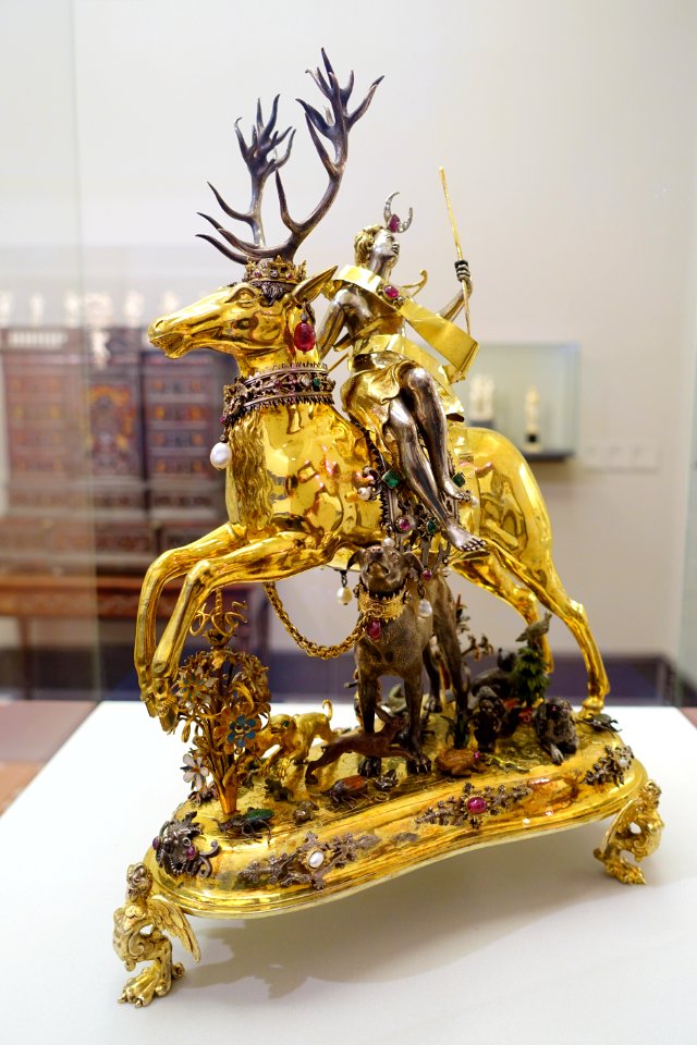 Diana on the Deer by Paulus Attinger, c. 1610, silver, precious stones, pearls - Bode-Museum - DSC03399