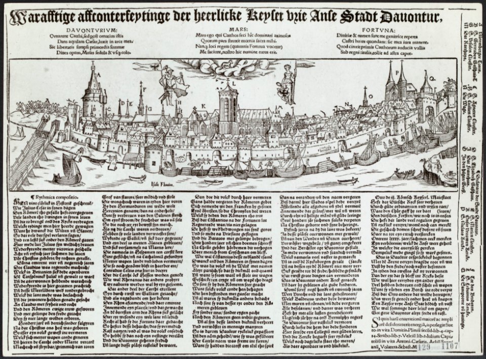 Deventer. De stad gezien vanuit het westen van over de IJssel. Houtsnede uit ca., Bestanddeelnr 129-1107