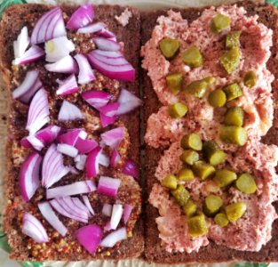 Devilled ham, cornichons, onions, mustard, and black pepper on German bread - Massachusetts
