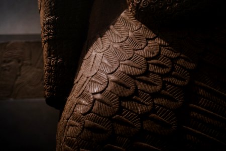 Details of the lamassu and palace reliefs of Neo-Assyrian king Ashurnasirpal (883-862 BC) at the Metropolitan Museum of Art