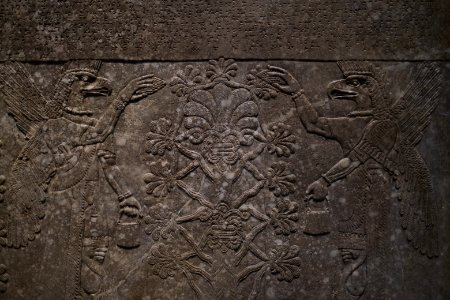 Details of the lamassu and palace reliefs of Neo-Assyrian king Ashurnasirpal (883-870 BC) at the Metropolitan Museum of Art