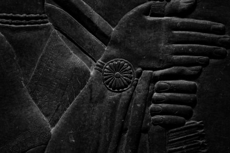 Details of the lamassu and palace reliefs of Neo-Assyrian king Ashurnasirpal (883-886 BC) at the Metropolitan Museum of Art