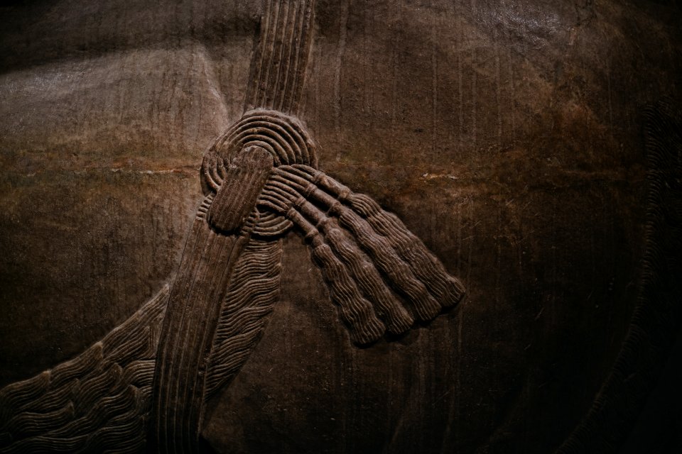 Details of the lamassu and palace reliefs of Neo-Assyrian king Ashurnasirpal (883-863 BC) at the Metropolitan Museum of Art