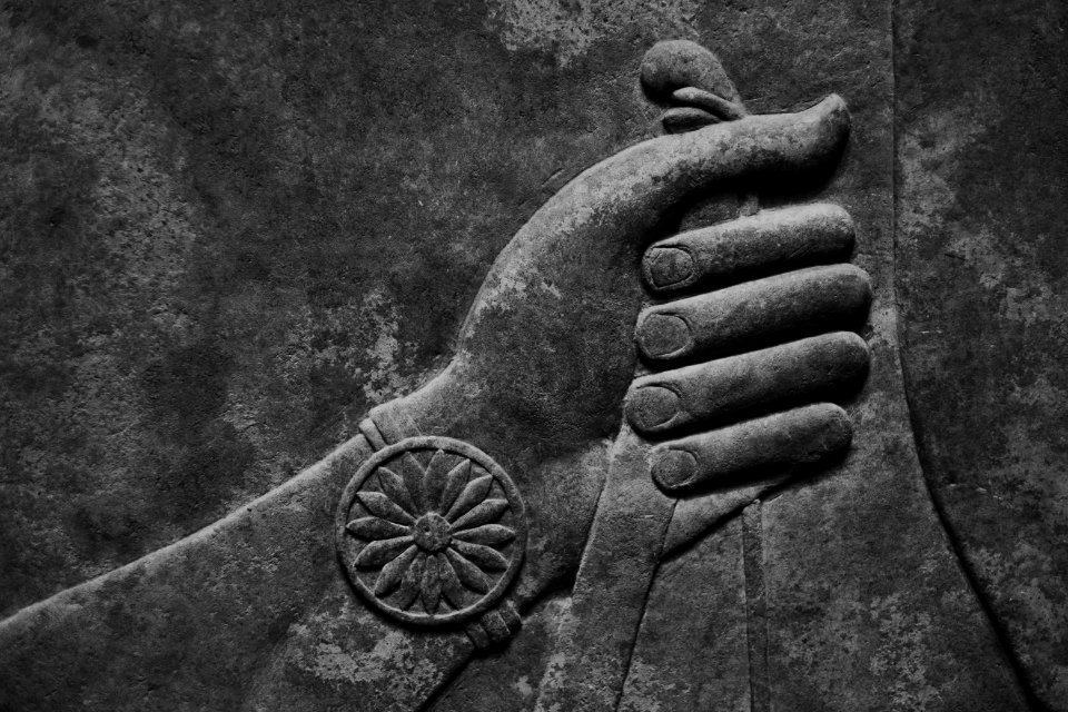 Details of the lamassu and palace reliefs of Neo-Assyrian king Ashurnasirpal (883-880 BC) at the Metropolitan Museum of Art
