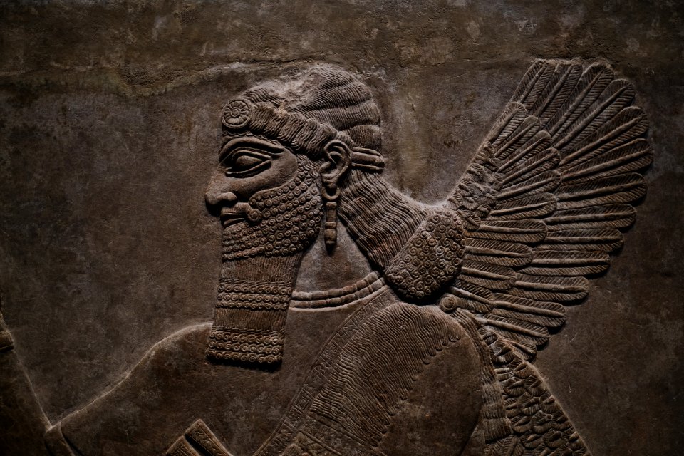 Details of the lamassu and palace reliefs of Neo-Assyrian king Ashurnasirpal (883-868 BC) at the Metropolitan Museum of Art