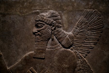 Details of the lamassu and palace reliefs of Neo-Assyrian king Ashurnasirpal (883-868 BC) at the Metropolitan Museum of Art