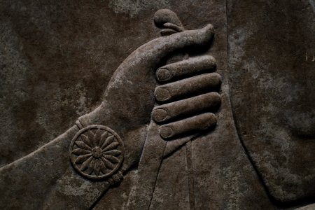 Details of the lamassu and palace reliefs of Neo-Assyrian king Ashurnasirpal (883-882 BC) at the Metropolitan Museum of Art