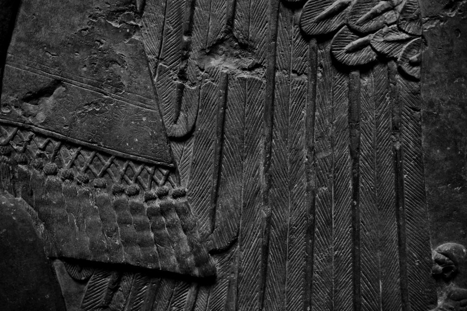 Details of the lamassu and palace reliefs of Neo-Assyrian king Ashurnasirpal (883-878 BC) at the Metropolitan Museum of Art