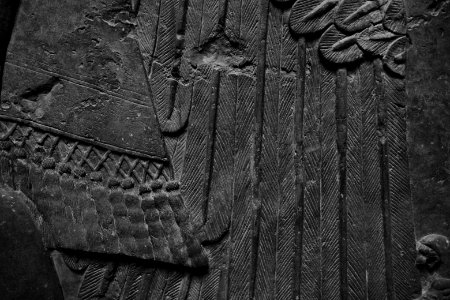 Details of the lamassu and palace reliefs of Neo-Assyrian king Ashurnasirpal (883-878 BC) at the Metropolitan Museum of Art