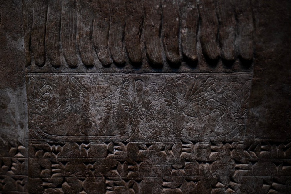 Details from the palace reliefs of Neo-Assyrian king Ashurnasirpal II (883-901 BC) on view at the Metropolitan Museum of Art