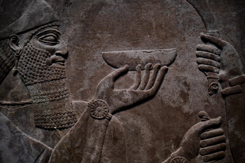 Details from the palace reliefs of Neo-Assyrian king Ashurnasirpal II (883-903 BC) on view at the Metropolitan Museum of Art
