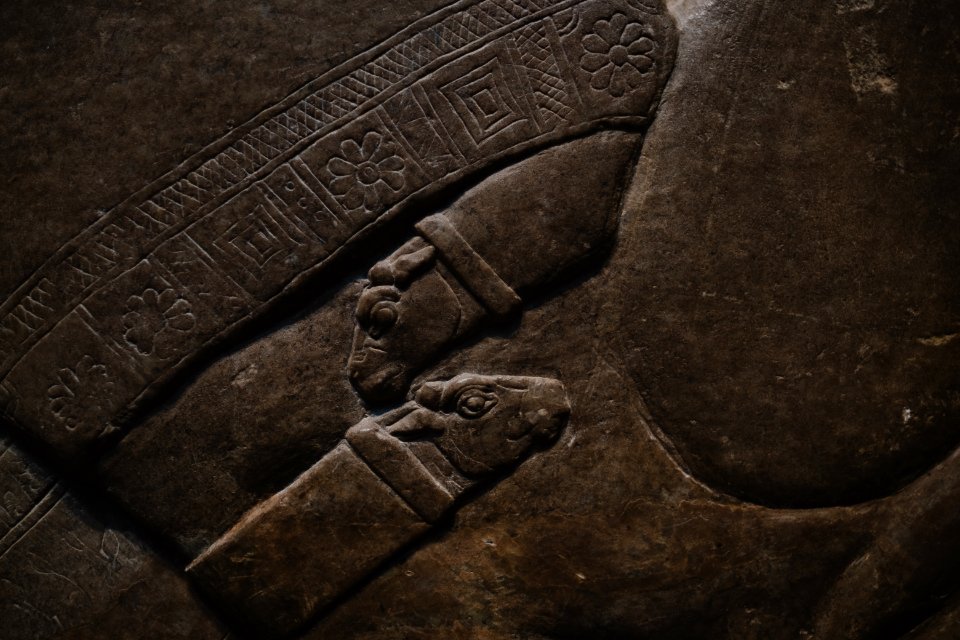 Details of the palace reliefs of Neo-Assyrian king Ashurnasirpal II (883-880 BC) on view at the Metropolitan Museum of Art