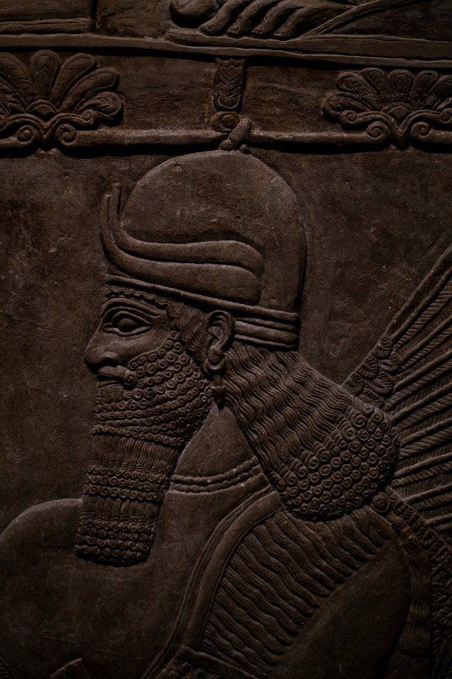 Details of the lamassu and palace reliefs of Neo-Assyrian king Ashurnasirpal (883-902 BC) at the Metropolitan Museum of Art