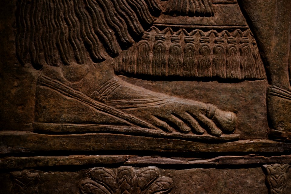 Details of the palace reliefs of Neo-Assyrian king Ashurnasirpal II (883-895 BC) on view at the Metropolitan Museum of Art