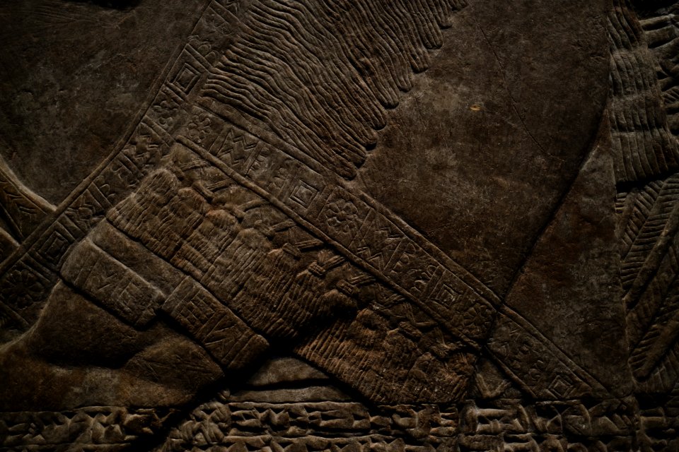 Details of the palace reliefs of Neo-Assyrian king Ashurnasirpal II (883-889 BC) on view at the Metropolitan Museum of Art