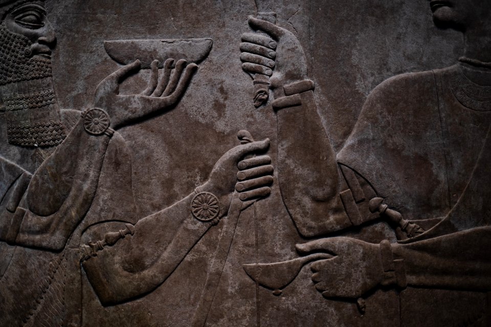 Details from the palace reliefs of Neo-Assyrian king Ashurnasirpal II (883-907 BC) on view at the Metropolitan Museum of Art
