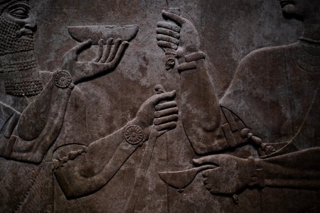 Details from the palace reliefs of Neo-Assyrian king Ashurnasirpal II (883-907 BC) on view at the Metropolitan Museum of Art