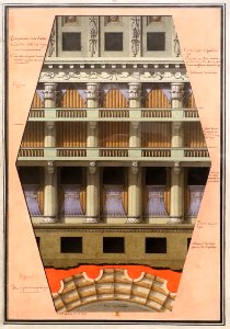 Design for a Theater Interior, from Civil Architecture, by Jean-Jacques Lequeu, pen and black ink, gray and brown wash, watercolor - Morgan Library & Museum - New York City - DSC06752