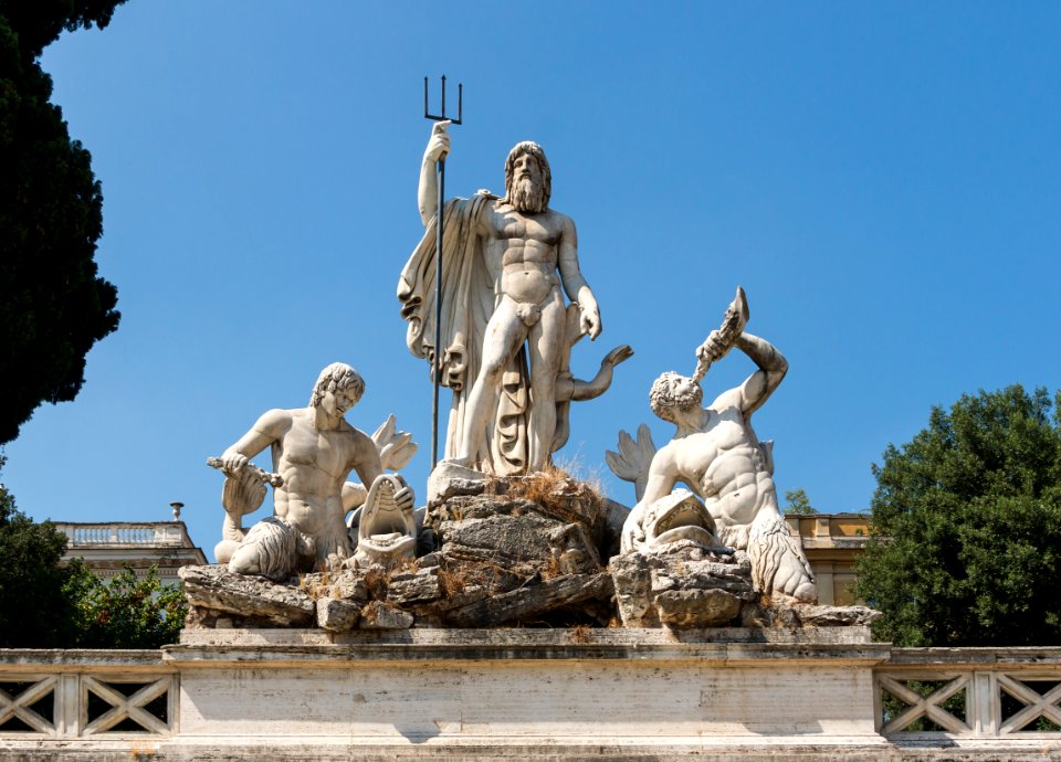 Detail fontaine Neptune, Piazza del Popolo, Rome, Italy