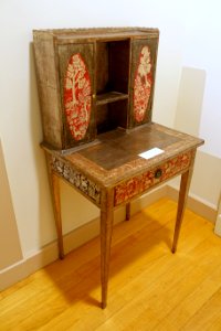 Desk secretary, by Max Kuehne, c. 1937, wood, gesso, tempera, burnished silver - Cape Ann Museum - Gloucester, MA - DSC01436