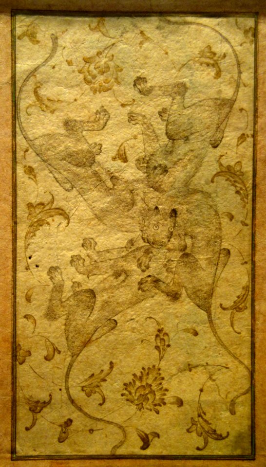 Design with Four Lions, unknown artist, Iran or later Indian copy), 17th century or later, ink and gold on paper - Cincinnati Art Museum - DSC04205