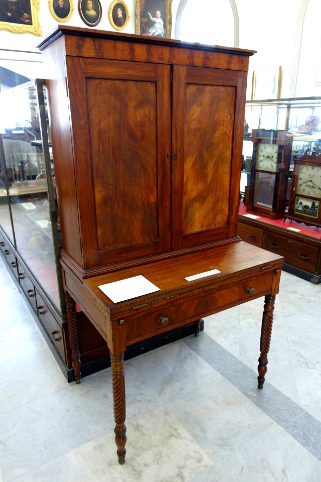 Desk and bookcase signed J M Austin, New England, 1815-1830, mahogany, white pine, poplar - Bennington Museum - Bennington, VT - DSC08726