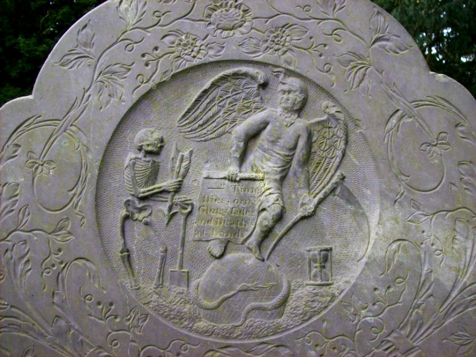 Detail of slate headstone, St Mary, Waltham on the Wolds