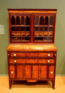 Desk and bookcase, Jonathan Judkins and William Senter, Portsmouth, New Hampshire, 1813, maple and pine, with mahogany, rosewood, and birch veneers - Currier Museum of Art - Manchester, NH - DSC07657