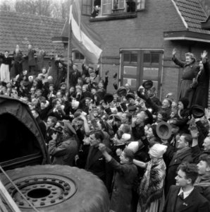Domburg. De colonne van koningin Wilhemina wordt toegezwaaid en toegejuichd door, Bestanddeelnr 900-4065