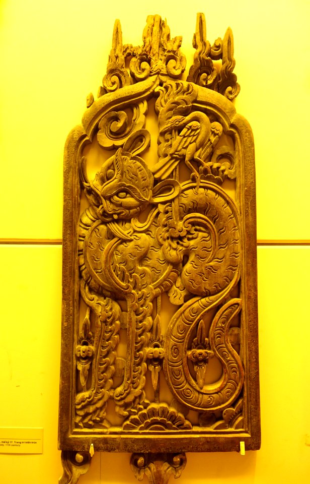 Door panel with tiger, Restored Le dynasty, 17th century AD, carved wood - National Museum of Vietnamese History - Hanoi, Vietnam - DSC05658