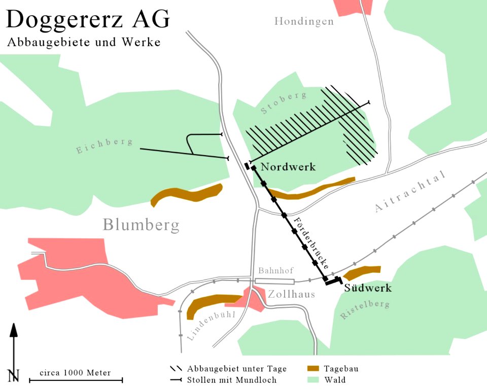 Doggererz AG Abbaugebiete und Werksanlagen Blumberg
