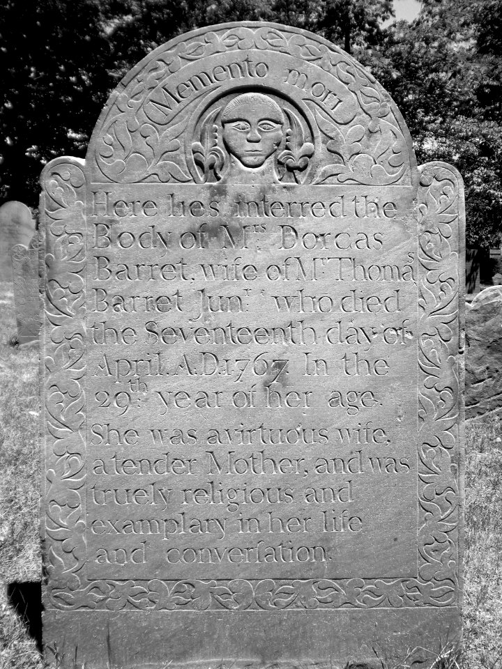 Dorcas Barret tombstone (1767), South Burying Ground, Concord, Massachusetts