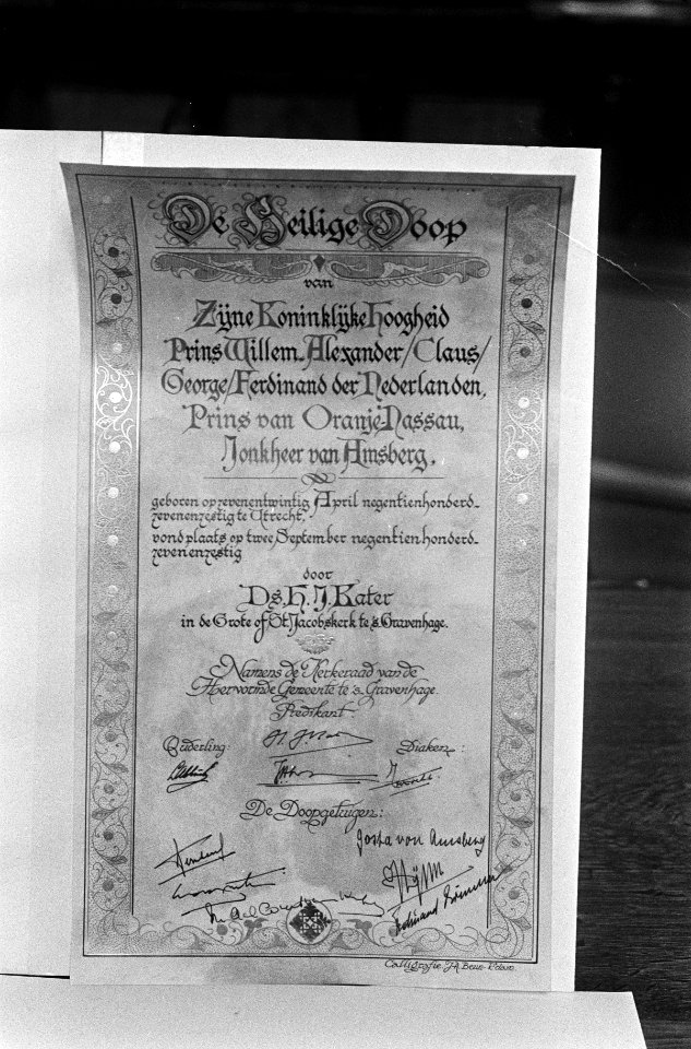 Doop Willem Alexander in Sint Jacobskerk te Den Haag Doopaktie prins Willem Alex, Bestanddeelnr 920-6660