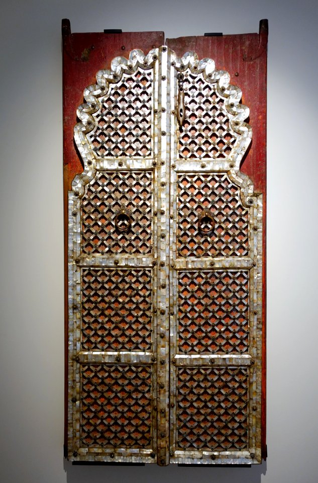 Door, probably India, Gujarat (historic Hindustan), 19th to 20th century AD, wood, metal, mother of pearl - Aga Khan Museum - Toronto, Canada - DSC07120