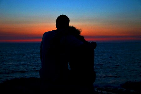 Silhouette lovers romantic photo