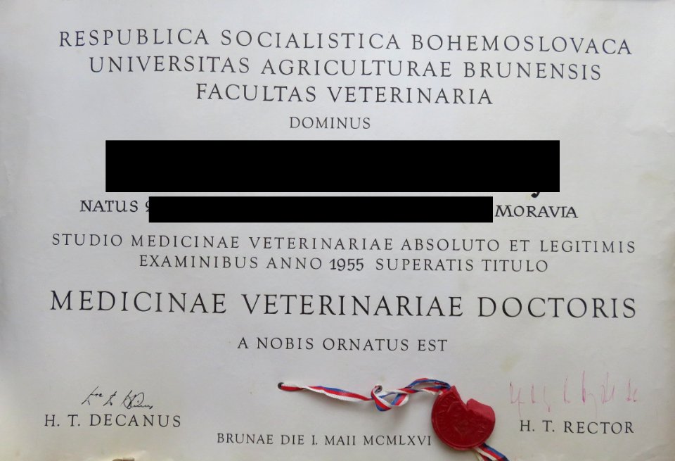 Diploma Veterinary Medicine Brno 1966