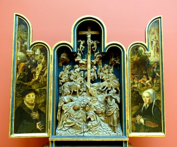Domestic altarpiece with Crucifixion and Donors, Utrecht, c. 1525, oak - Bode-Museum - DSC03133 photo
