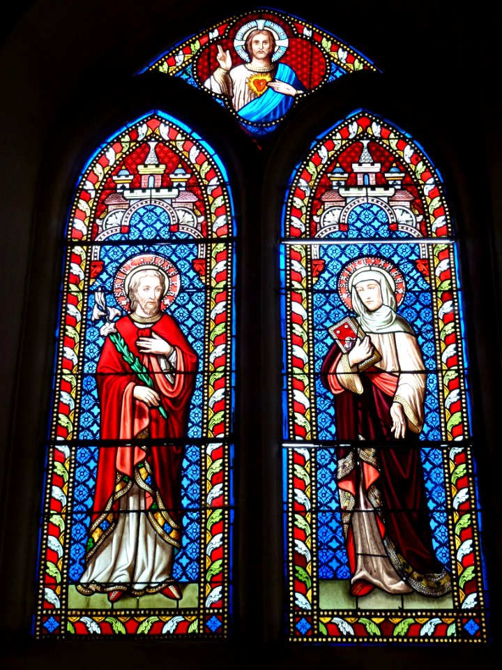 Dommery (Ardennes) église, vitraux St.Joseph, Ste Anne, Sacré Coeur