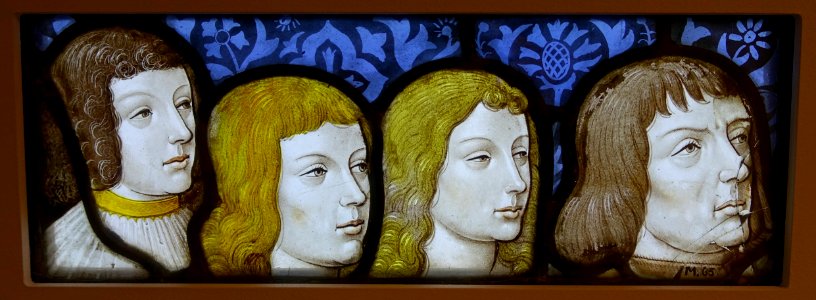 Donor with his three sons, fragment, Cologne, c. 1525, stained glass - Museum Schnütgen - Cologne, Germany - DSC00240