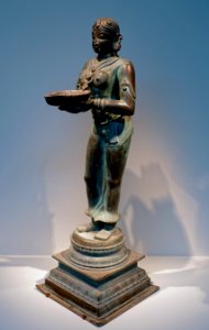 Donor couple as Lamps of Fortune (dipalakshmi), 2 of 2, India, Karnataka, 1600s AD, bronze - Arthur M. Sackler Gallery - DSC05270