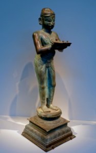 Donor couple as Lamps of Fortune (dipalakshmi), 1 of 2, India, Karnataka, 1600s AD, bronze - Arthur M. Sackler Gallery - DSC05266